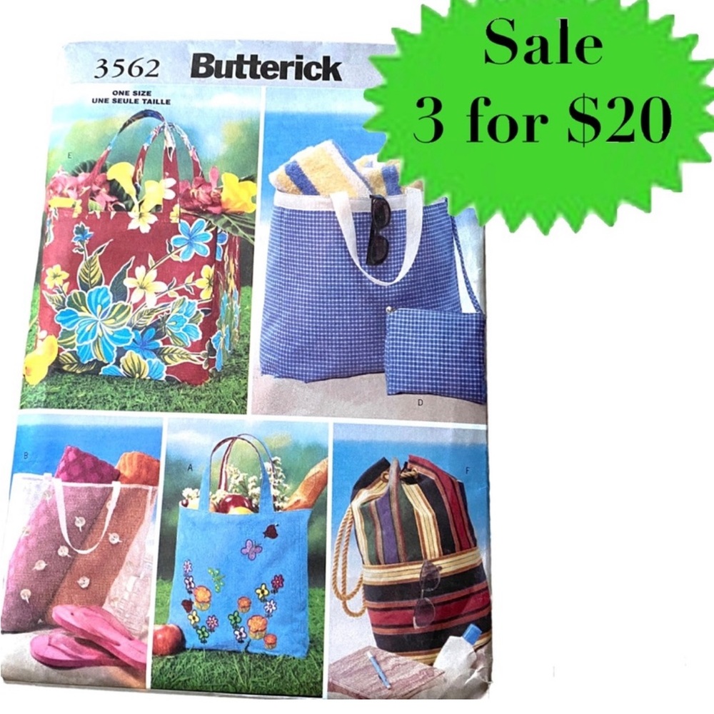 BUTTERICK vintage sewing pattern beach tote bag oversized purse shoulder handbag
